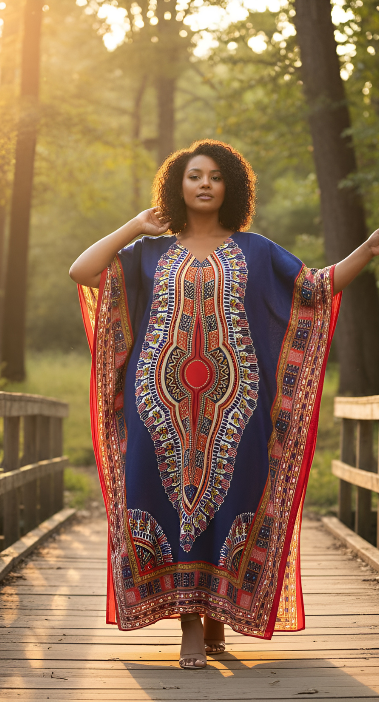 Polyester Kaftan For Plus Size Women Tribal Printed Multicolor