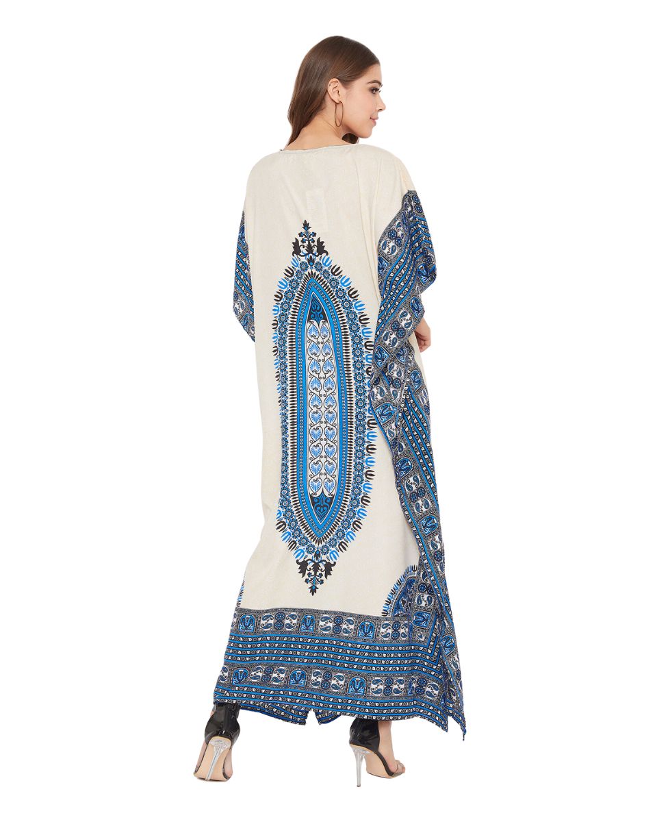 Blue Tribal Printed Polyester Kaftan For Plus Size Women