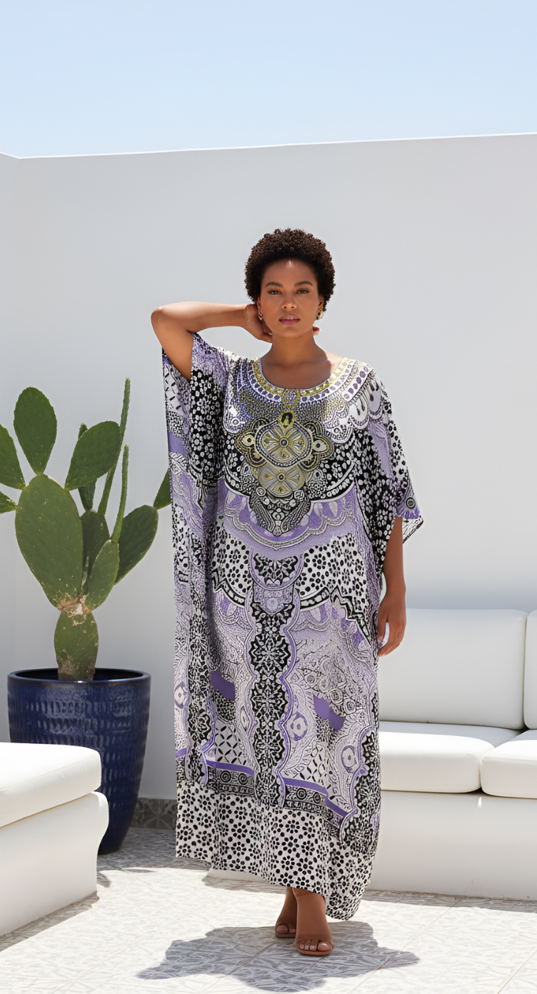 Digital Printed Multicolor Polyester Kaftan Plus Size For Women