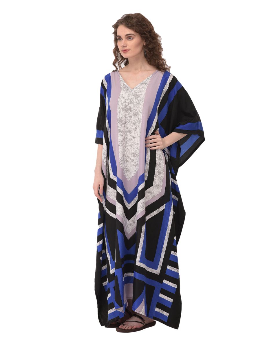 Printed Navy Blue and black striped Polyester Kaftan For Plus size Women