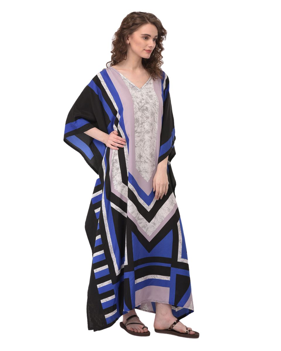 Printed Navy Blue and black striped Polyester Kaftan For Plus size Women