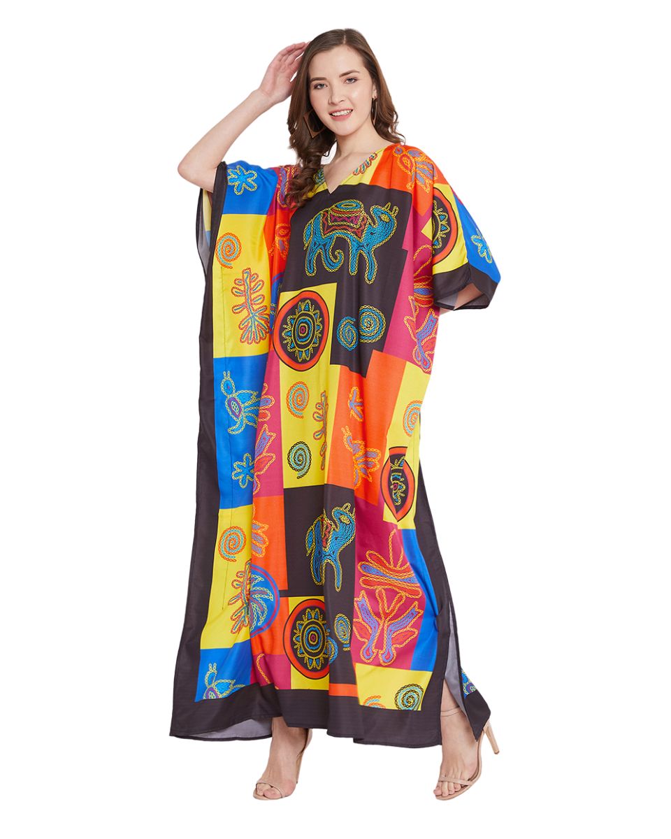 Tribal Print Multicolor Polyester Kaftan for Women