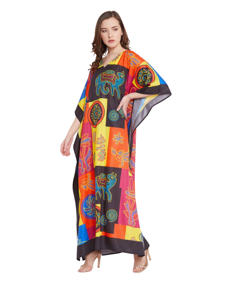 Kaftan For Plus Size Women Tribal Print Multicolor Polyester Dress