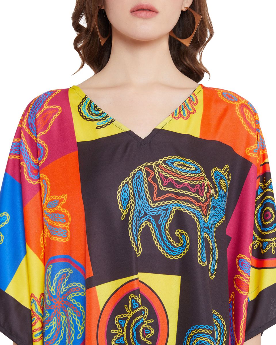 Tribal Print Multicolor Polyester Kaftan for Women