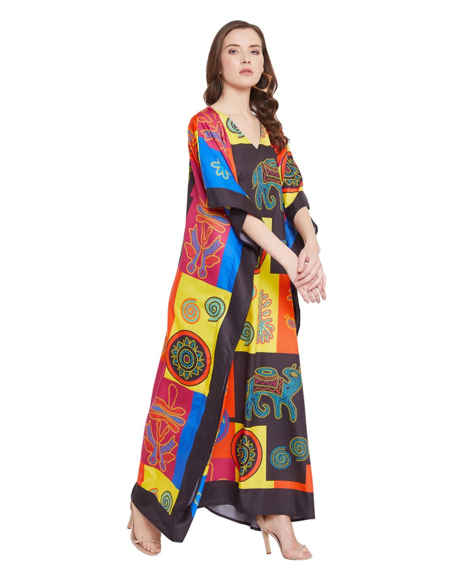 Tribal Print Multicolor Polyester Kaftan for Women