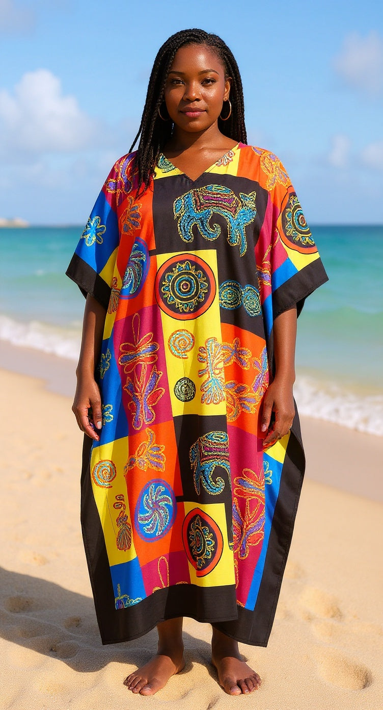 Kaftan For Plus Size Women Tribal Print Multicolor Polyester Dress