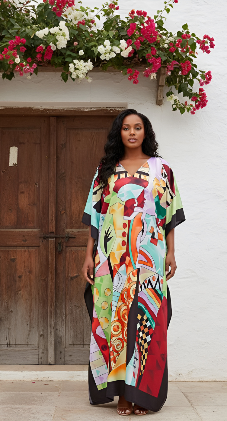 Multicolor Polyester Tribal Kaftan Plus Size For Women