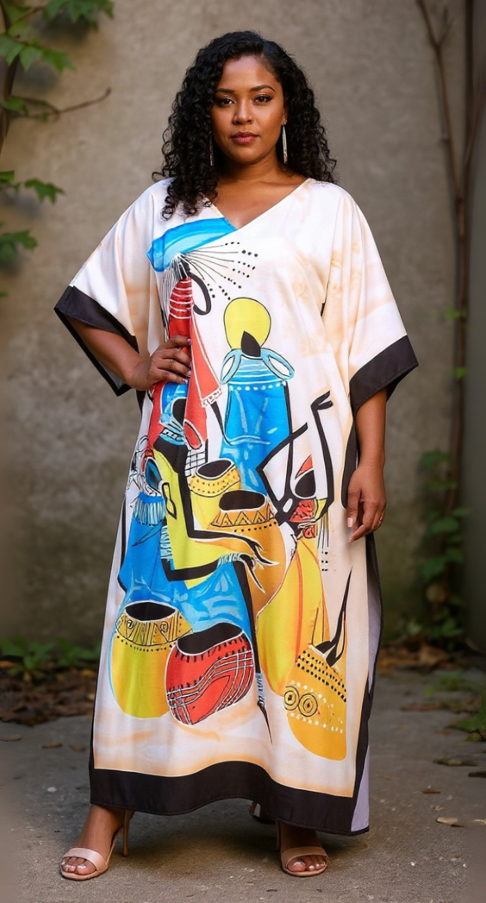 Tribal Printed Multicolor Polyester Plus Size Kaftan For Women