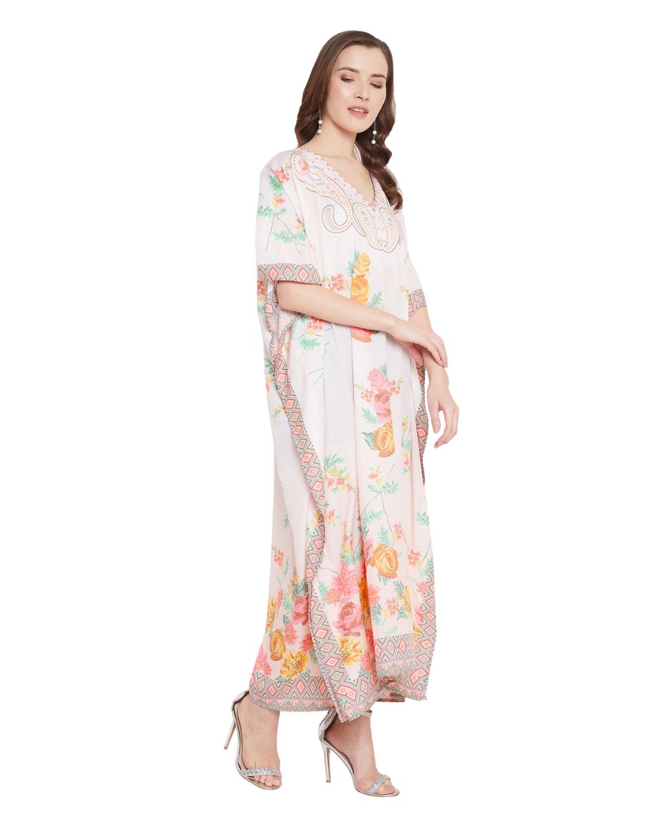 Floral And Paisley Print Multicolor Polyester Plus Size Kaftan For Women