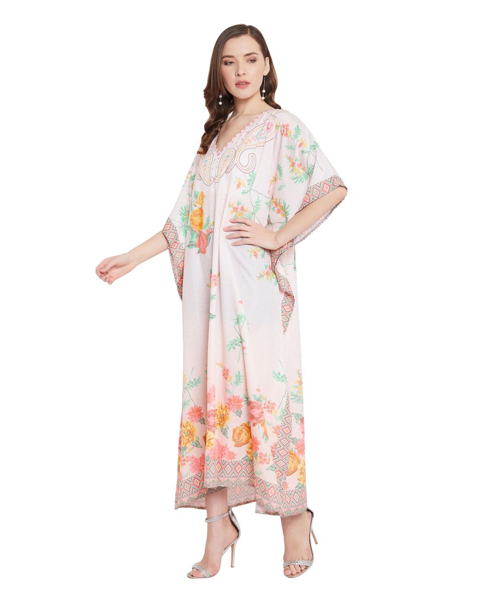 Floral And Paisley Print Multicolor Polyester Plus Size Kaftan For Women