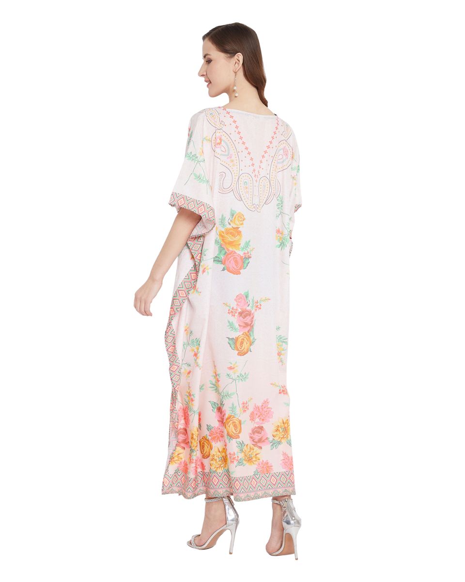 Floral And Paisley Print Multicolor Polyester Plus Size Kaftan For Women