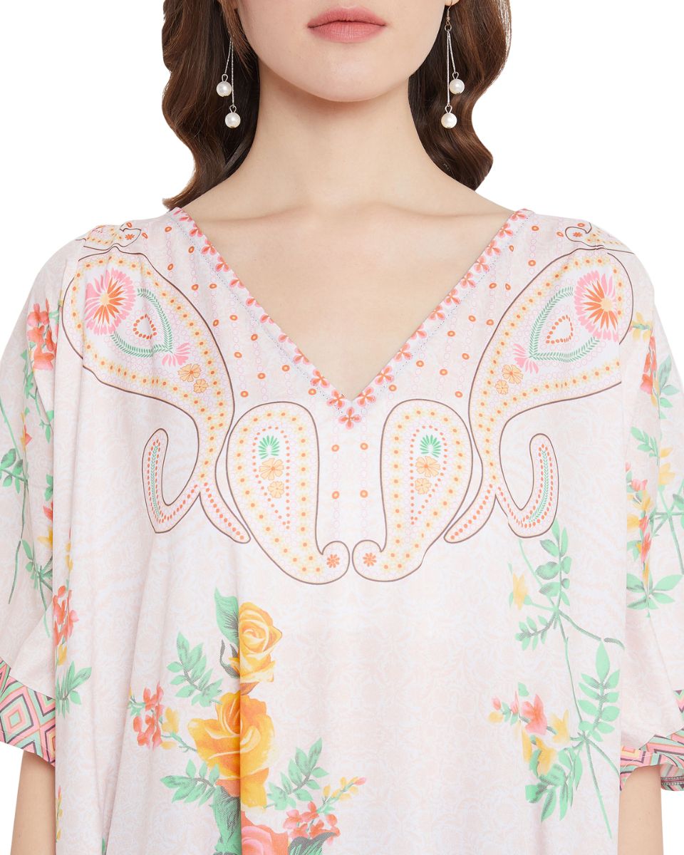 Floral And Paisley Print Multicolor Polyester Plus Size Kaftan For Women