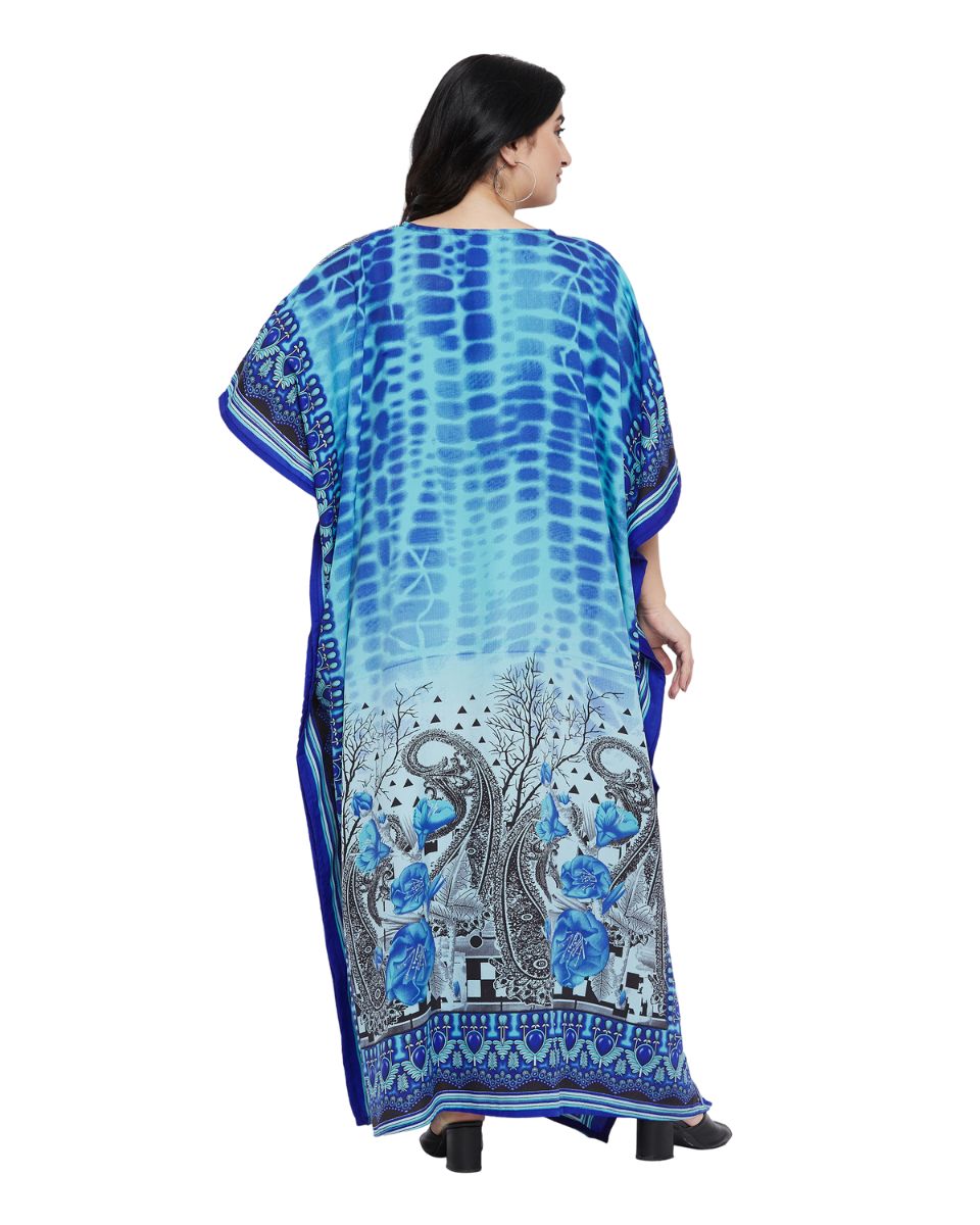 Color Turquoise Paisley Print Polyester Plus Size Kaftan For Women