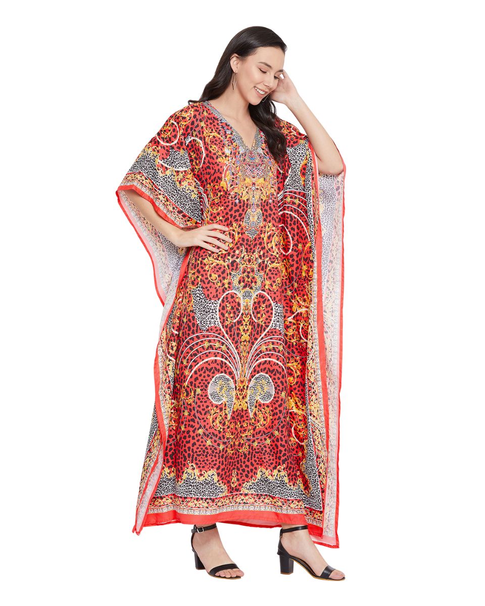 Red Plus Size Polyester Maxi Gown Caftan Dress For Women