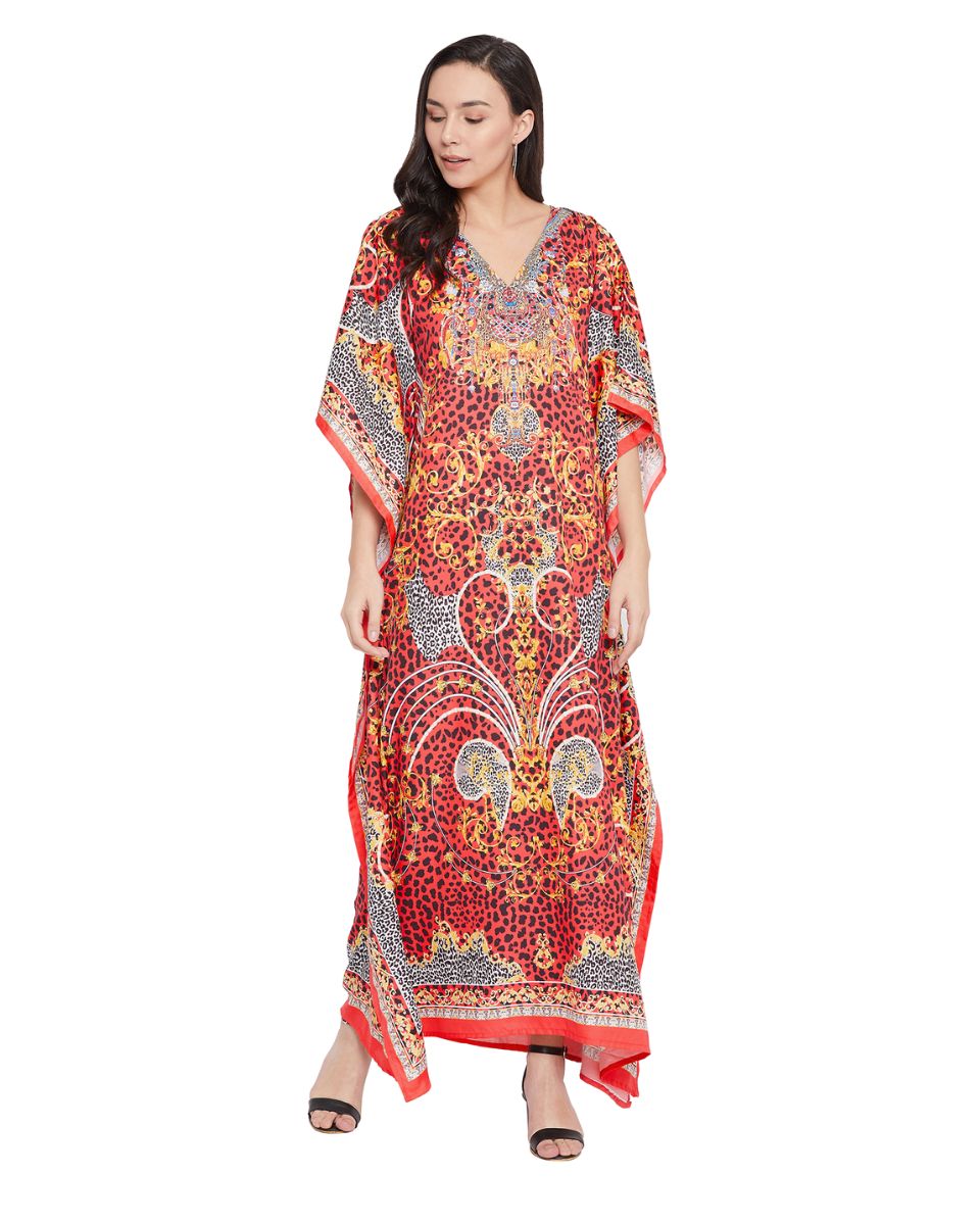 Red Plus Size Polyester Maxi Gown Caftan Dress For Women