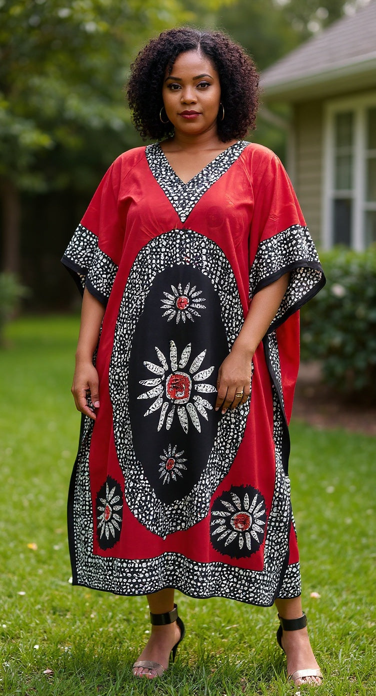 Casual Maxi Polyester Floral Pattern Plus Size Kaftan For Women