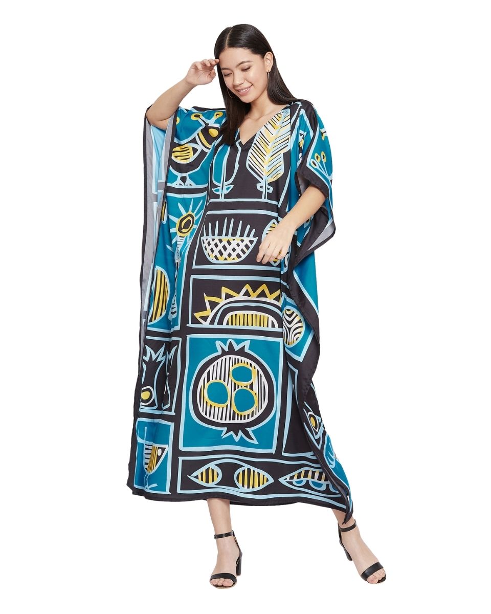 Printed Geometric Plus Size Kimono Style Polyester Caftan For Women