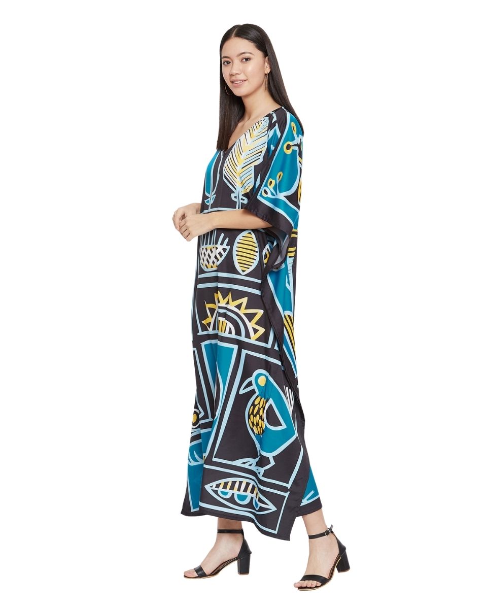 Printed Geometric Plus Size Kimono Style Polyester Caftan For Women