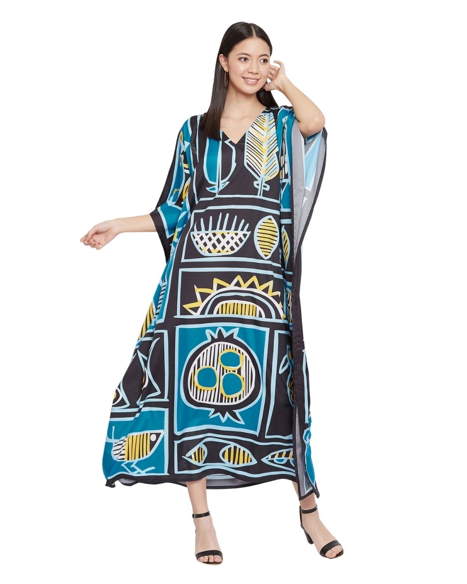 Printed Geometric Plus Size Kimono Style Polyester Caftan For Women