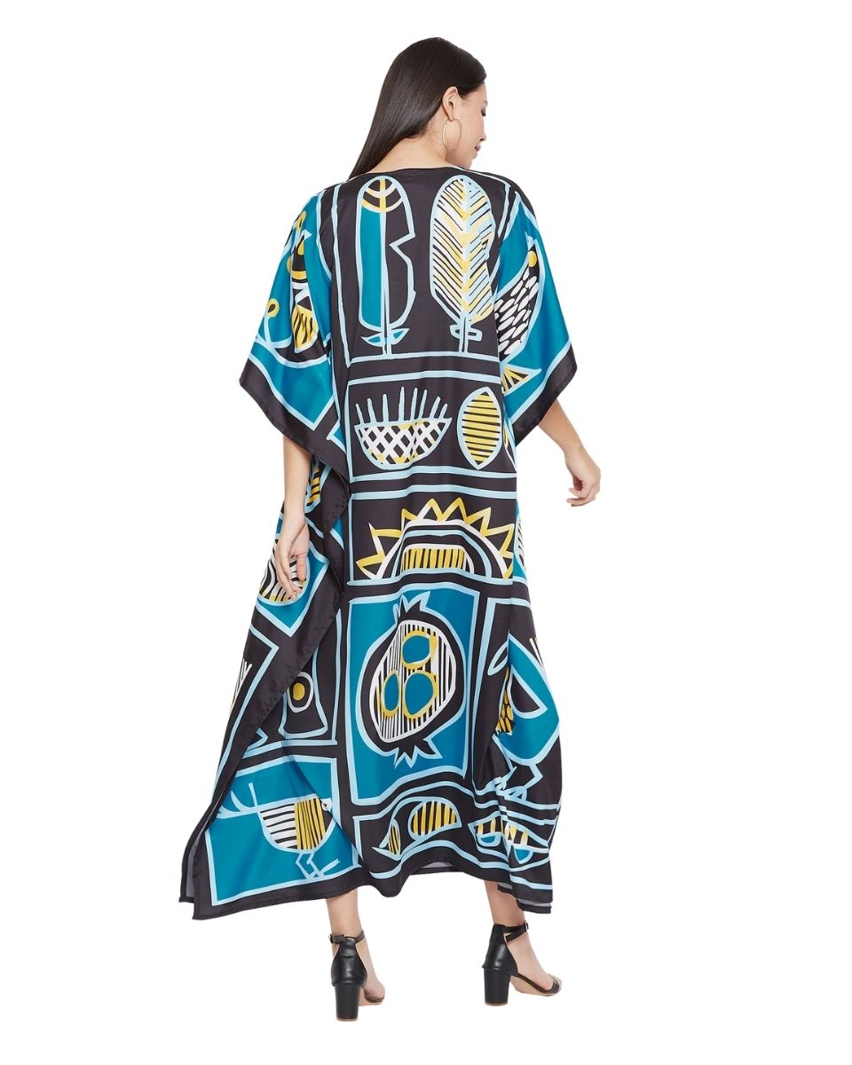 Printed Geometric Plus Size Kimono Style Polyester Caftan For Women