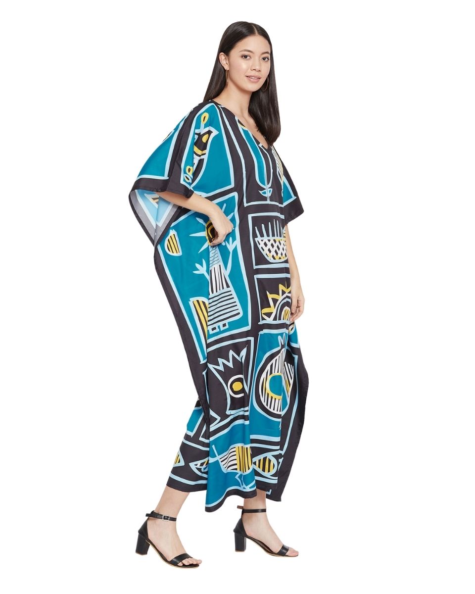 Printed Geometric Plus Size Kimono Style Polyester Caftan For Women