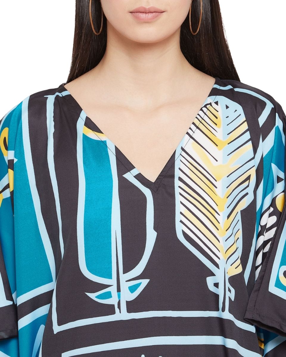 Printed Geometric Plus Size Kimono Style Polyester Caftan For Women