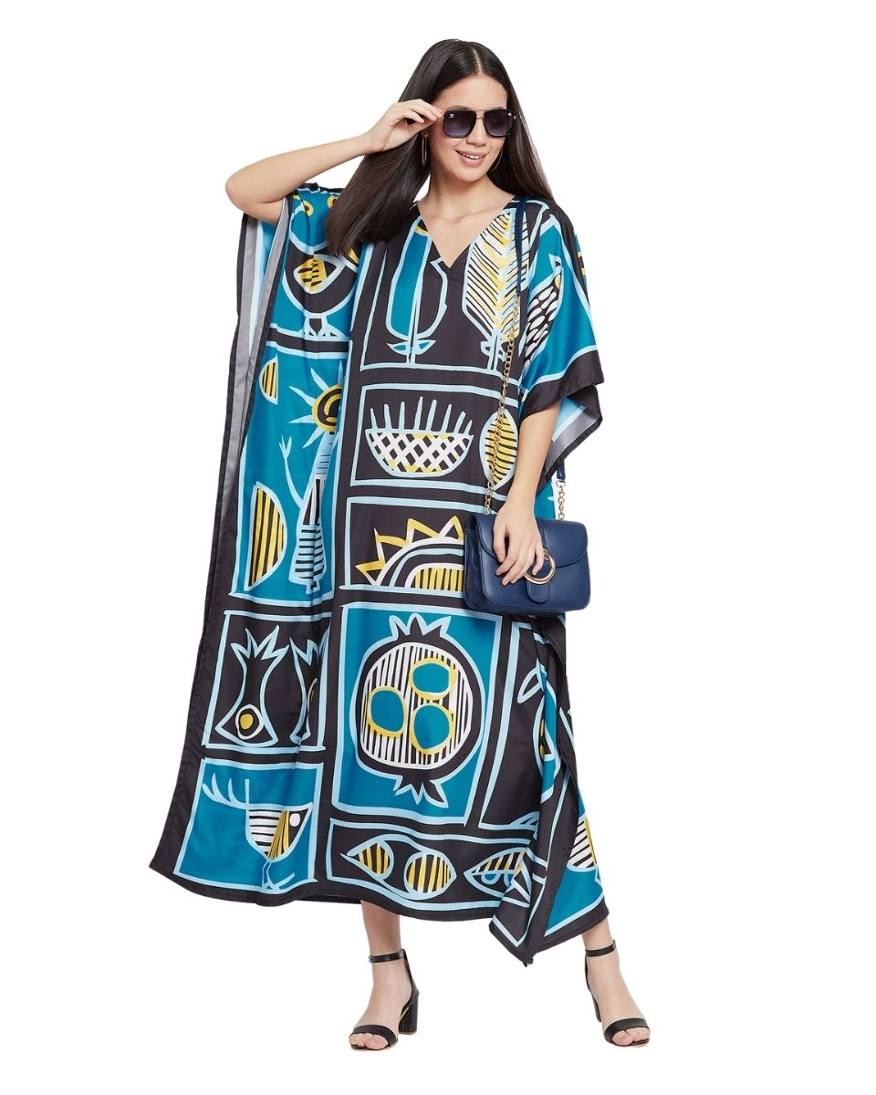 Printed Geometric Plus Size Kimono Style Polyester Caftan For Women