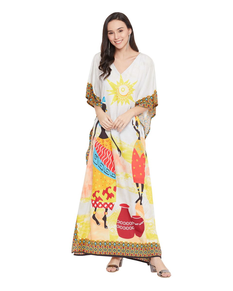 Multicolor Print Tribal Polyester Kaftan For Plus Size Women