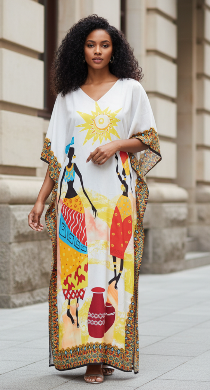 Multicolor Print Tribal Polyester Kaftan For Plus Size Women