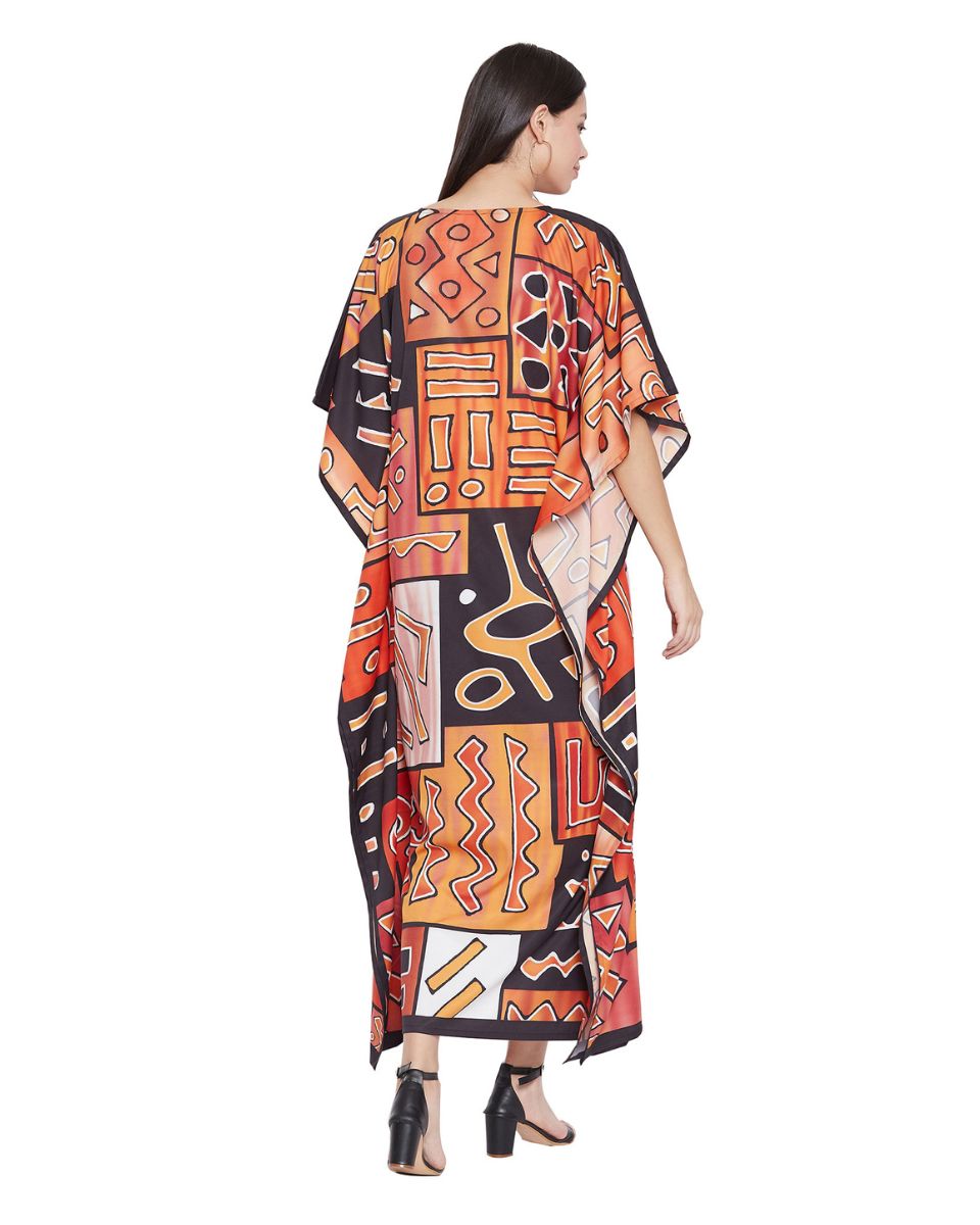 Brown Tribal Print Polyester Plus Size Kaftan For Women