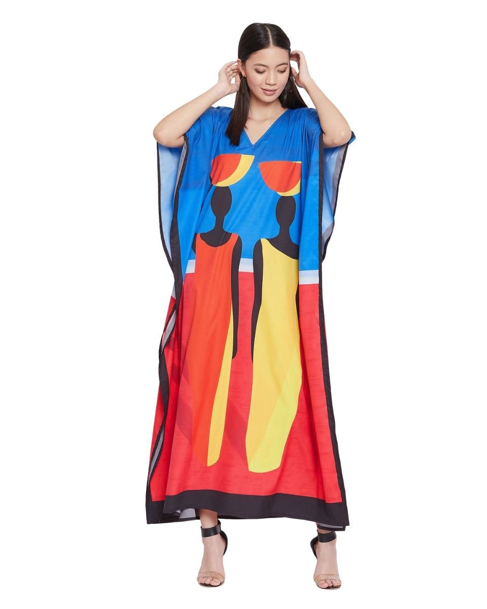 For Plus Size Women Tribal Printed Multicolor Polyester Kaftan