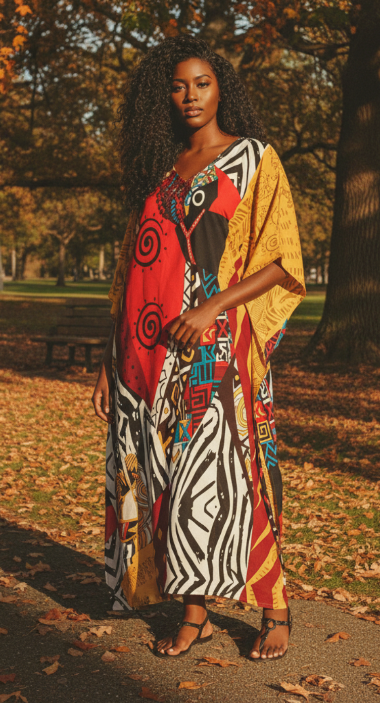 Tribal Printed Multicolor Polyester Kaftan For Plus Size Women