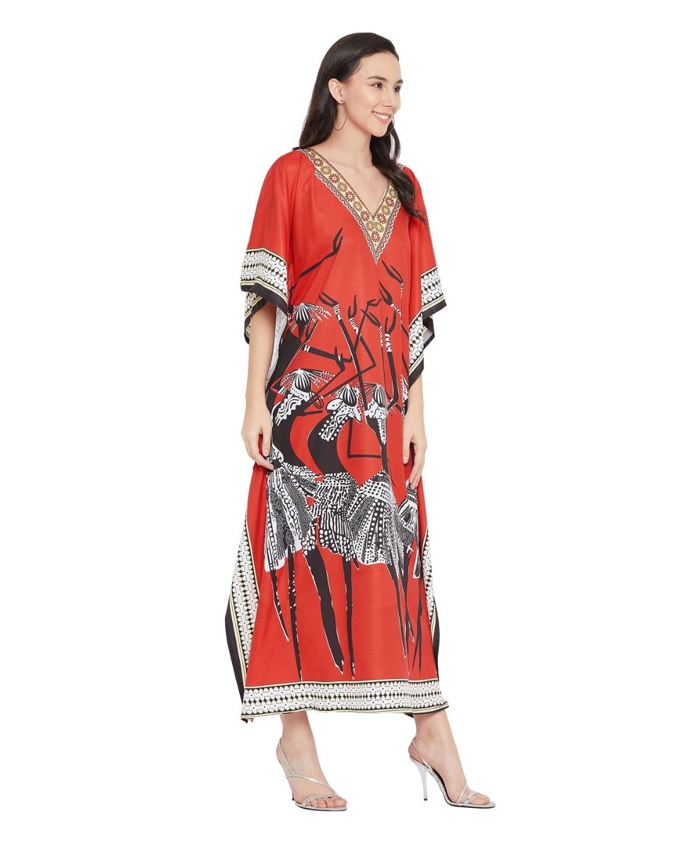 Red Plus Size Kimono Sleeve Polyester Caftan For Women