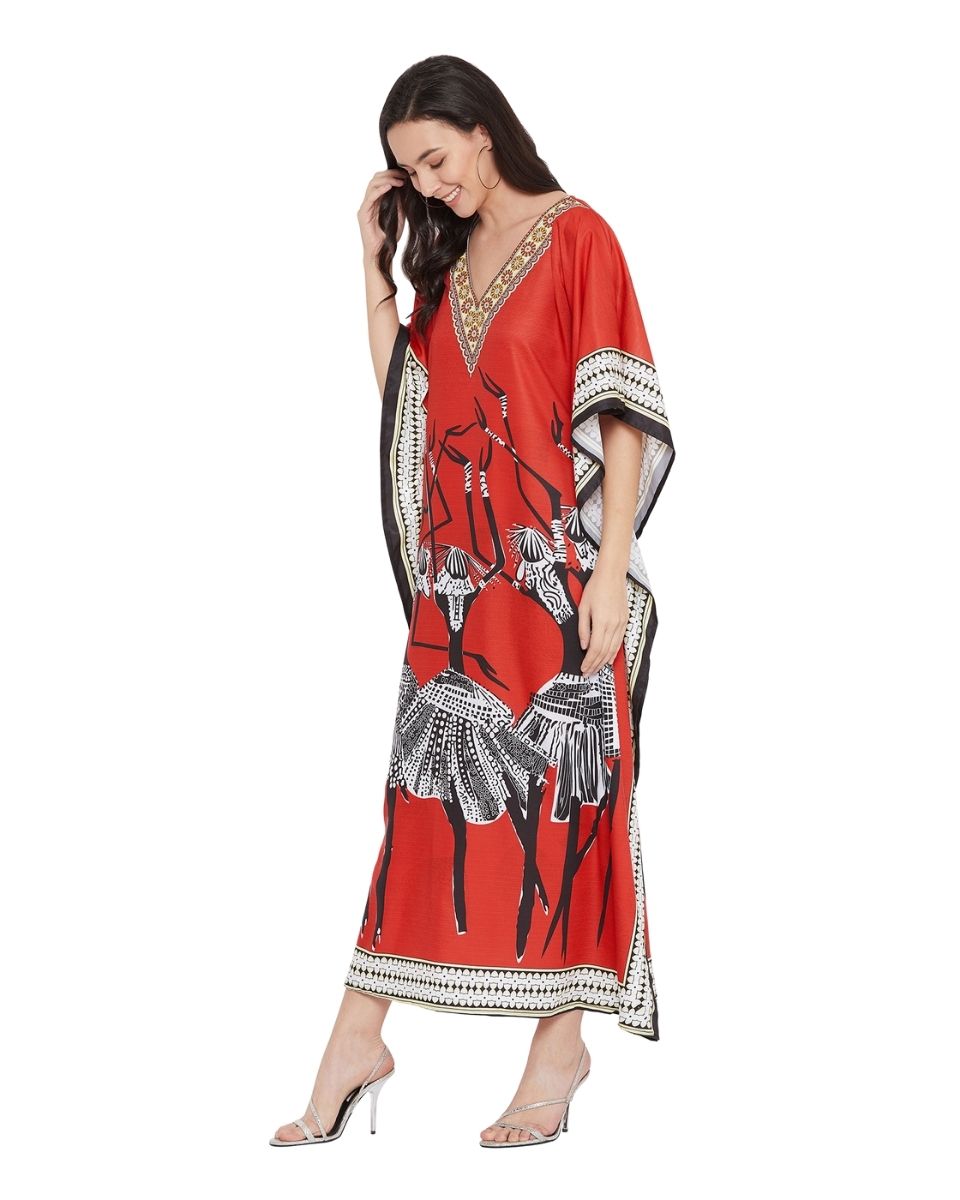 Red Plus Size Kimono Sleeve Polyester Caftan For Women