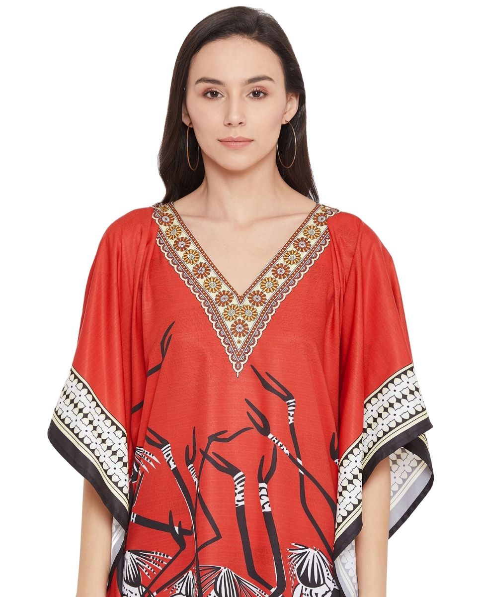 Red Plus Size Kimono Sleeve Polyester Caftan For Women