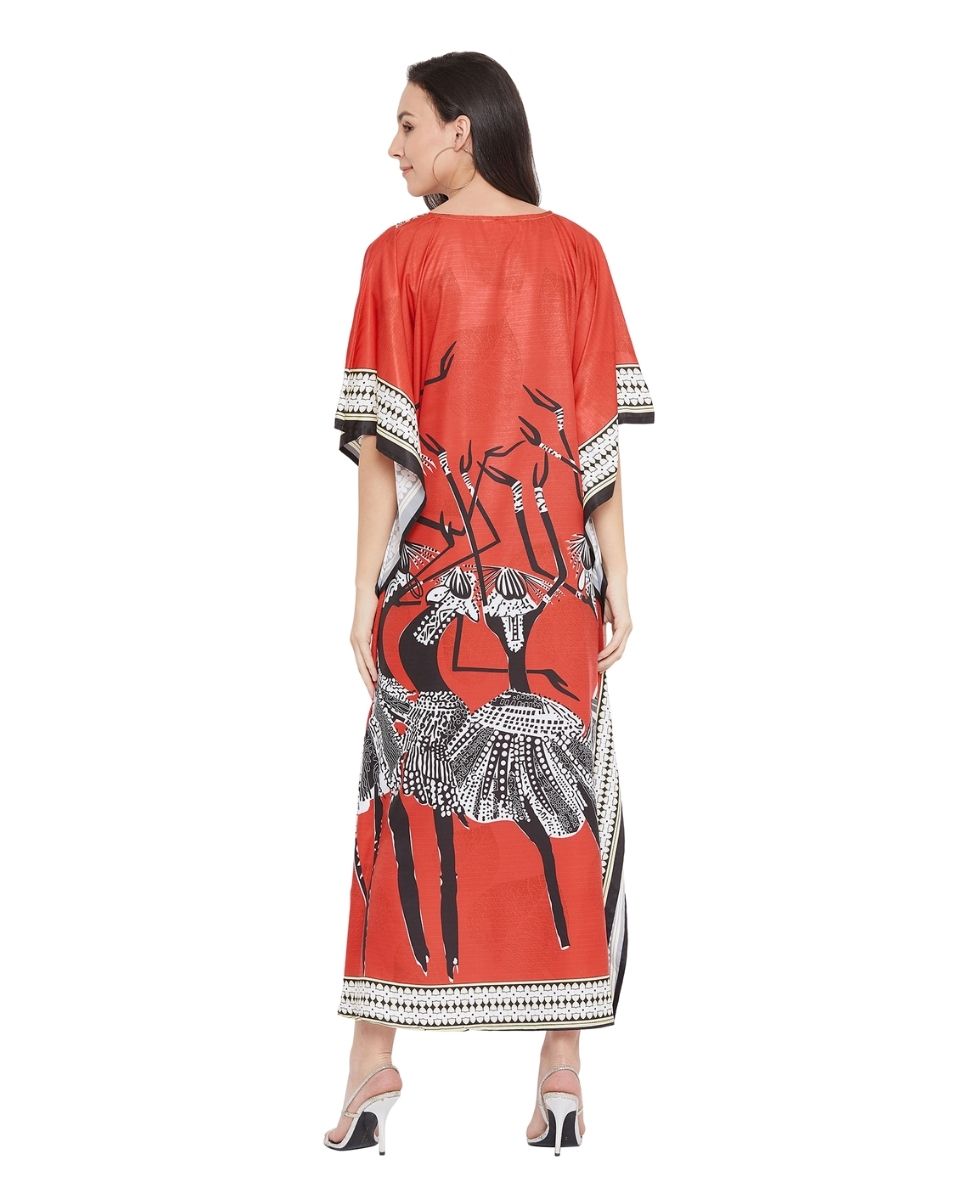 Red Plus Size Kimono Sleeve Polyester Caftan For Women