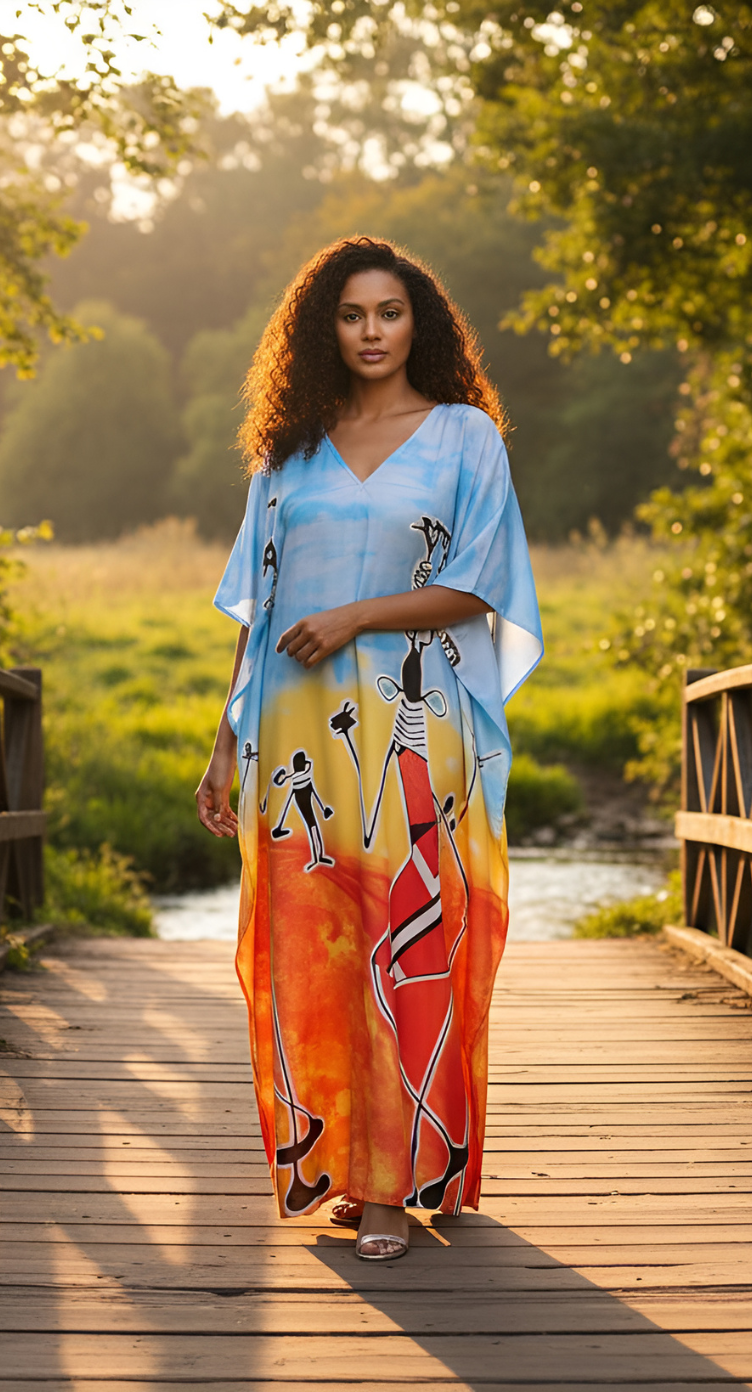 Tribal Printed Multicolor Polyester Kaftan For Plus Size Women