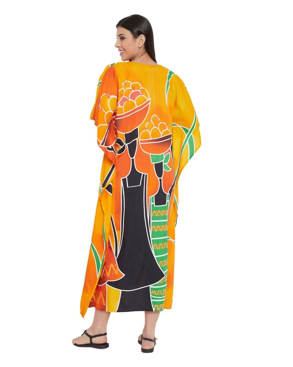 Golden Polyester Plus Size Kimono Style Caftan For Women