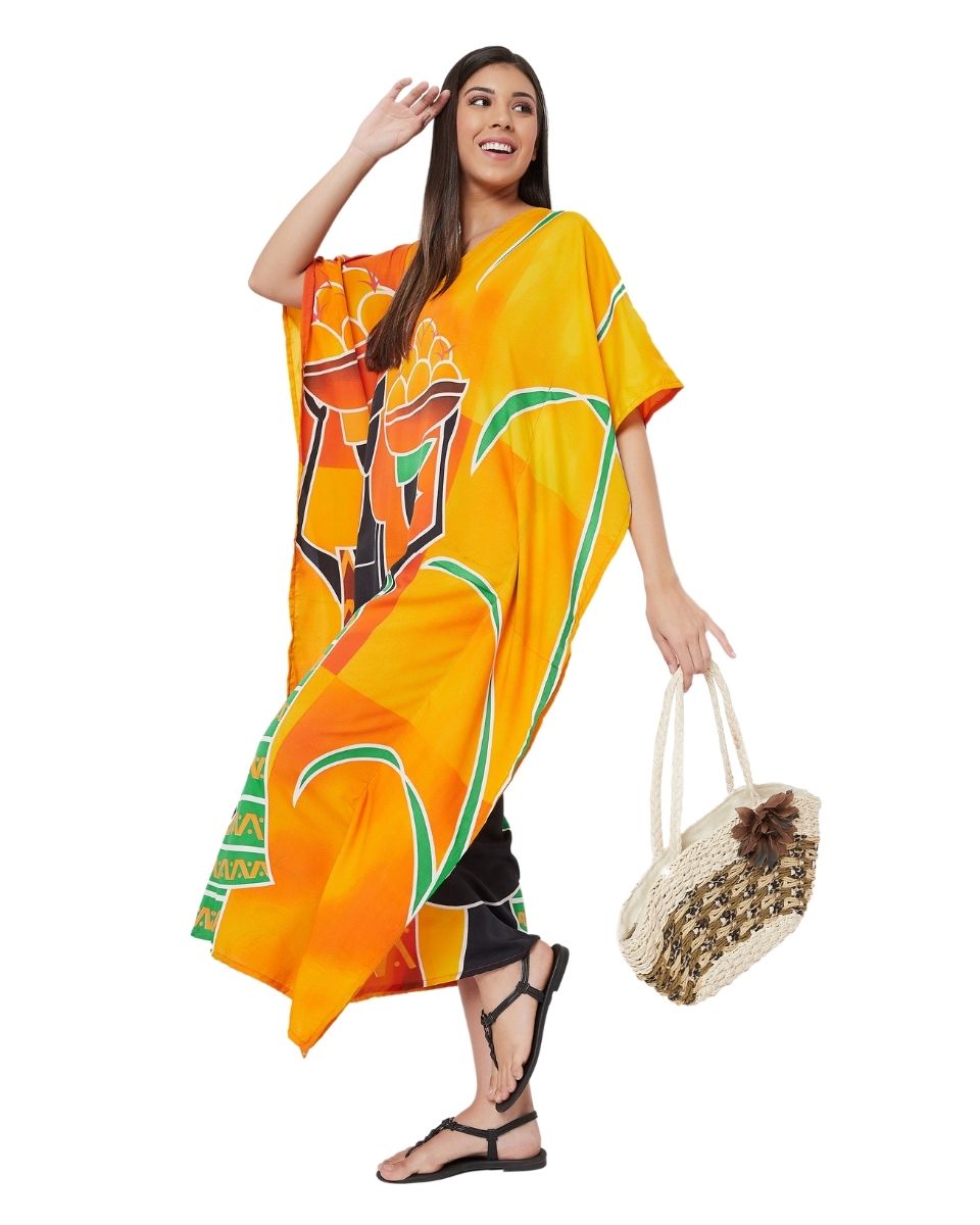 Golden Polyester Plus Size Kimono Style Caftan For Women