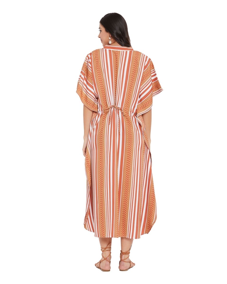 Color Orange Polyester Long Gown Caftan For Plus Size Women