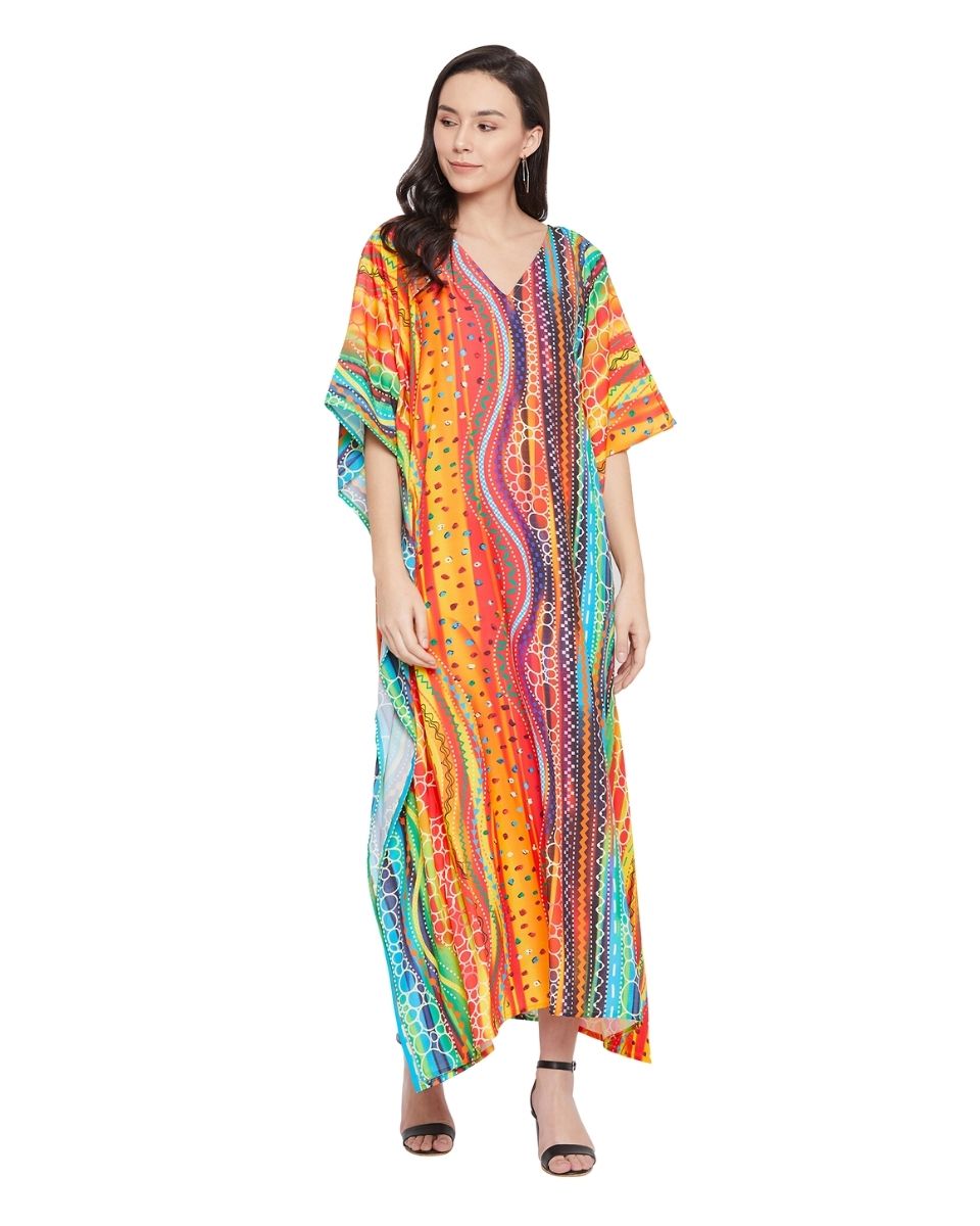 Ladies Multicolor One Size Long Maxi Kaftan For Plus Size Women