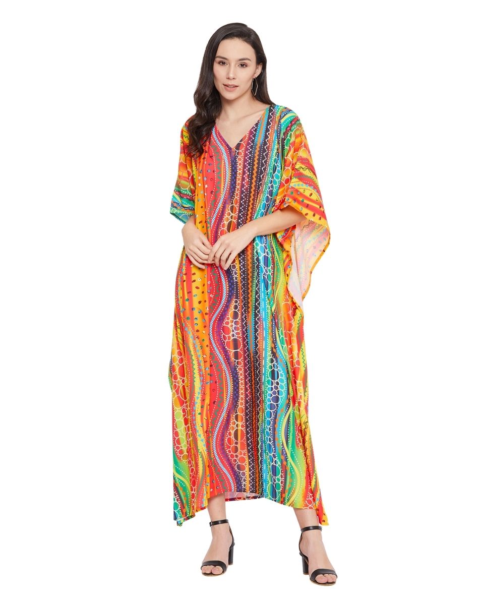 Ladies Multicolor One Size Long Maxi Kaftan For Plus Size Women