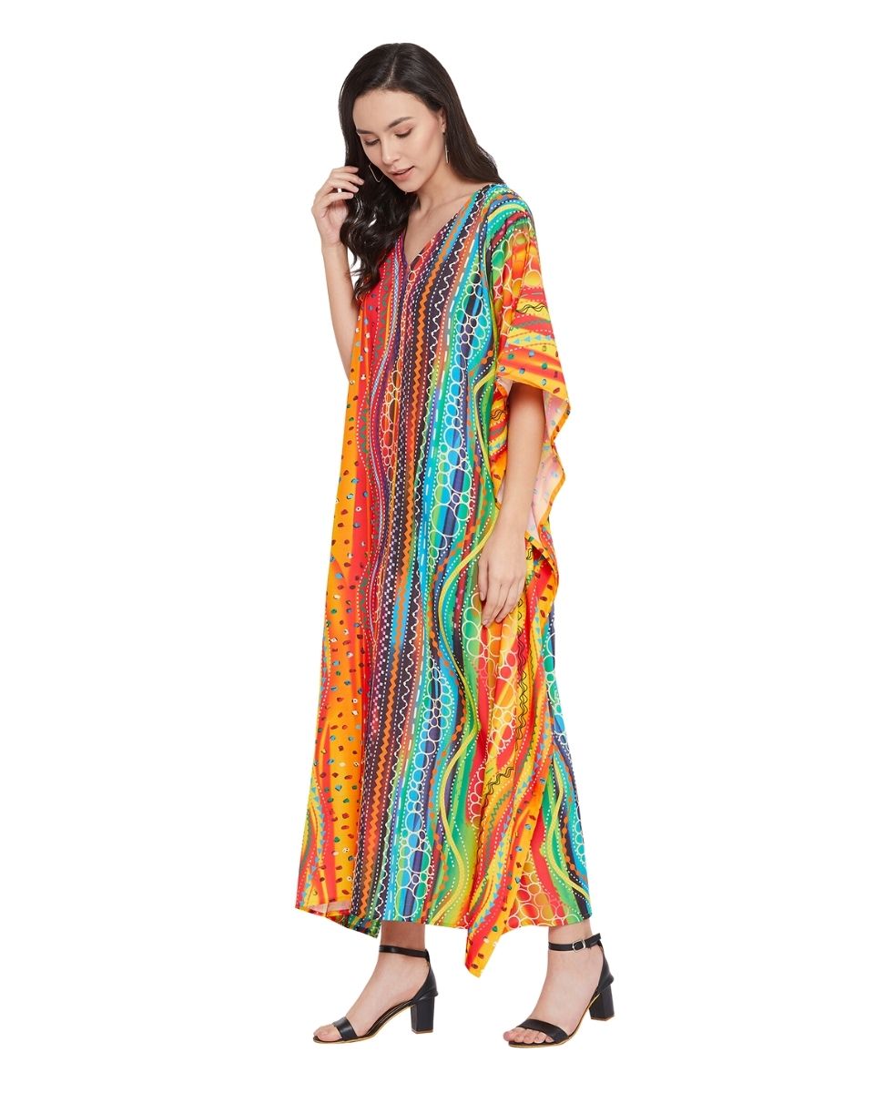 Ladies Multicolor One Size Long Maxi Kaftan For Plus Size Women