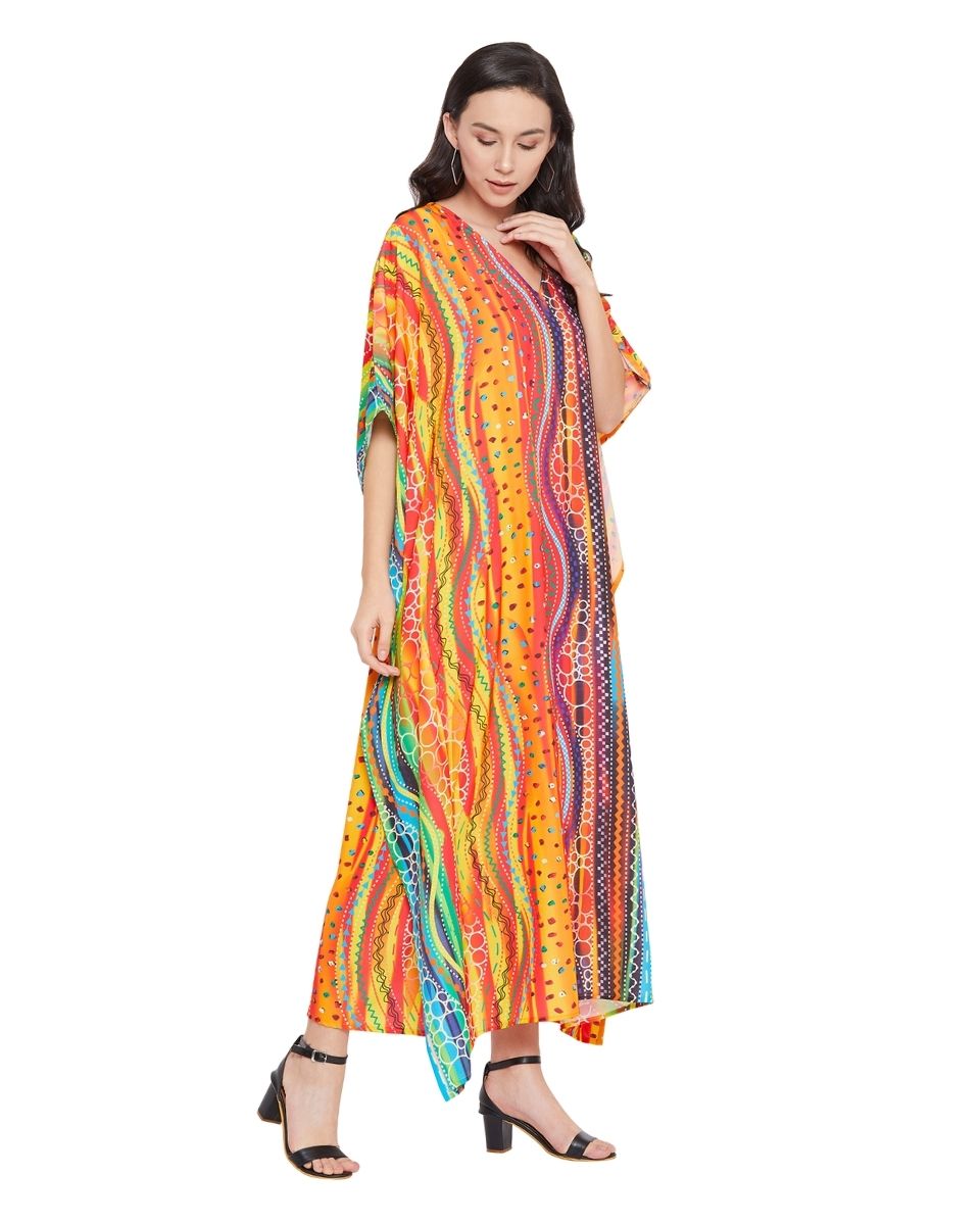 Ladies Multicolor One Size Long Maxi Kaftan For Plus Size Women