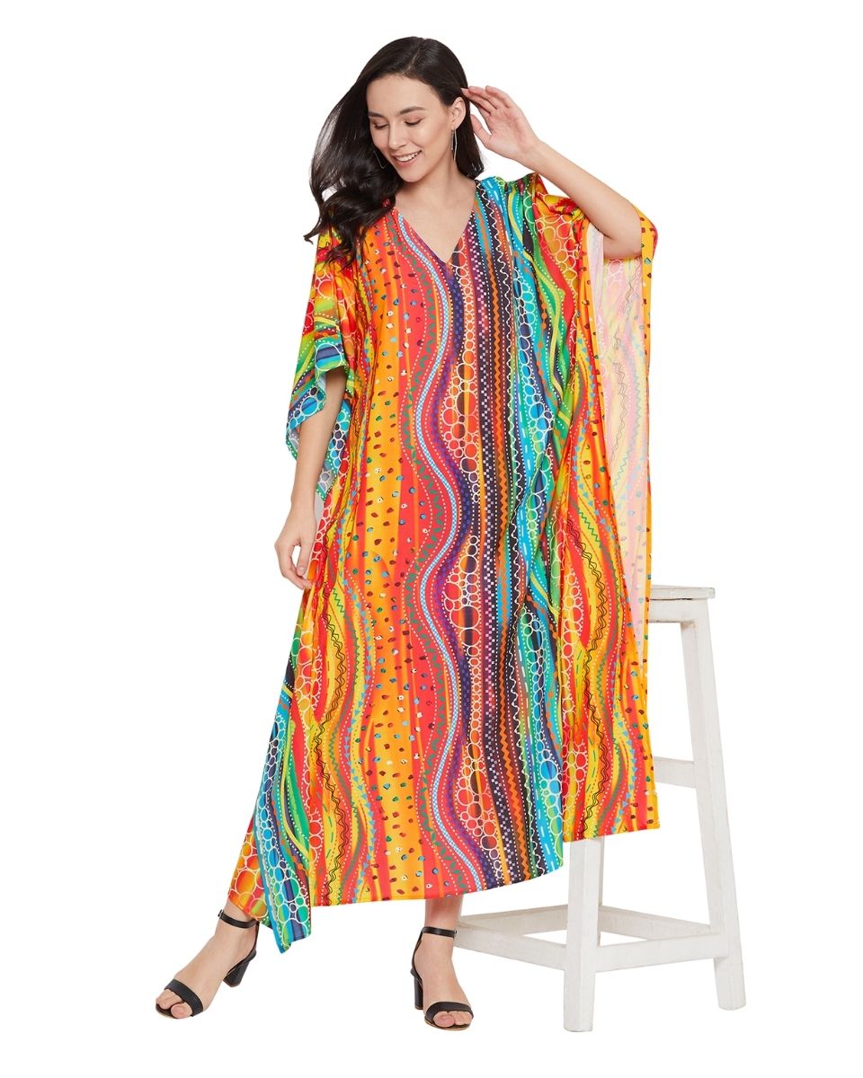 Ladies Multicolor One Size Long Maxi Kaftan For Plus Size Women