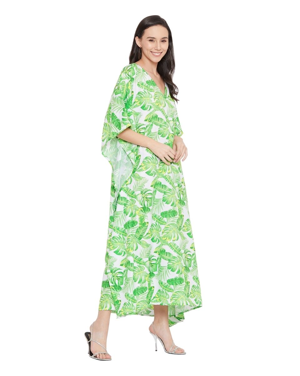 Christmas Wear Leaf Pattern Polyester Caftan For Plus Size Women