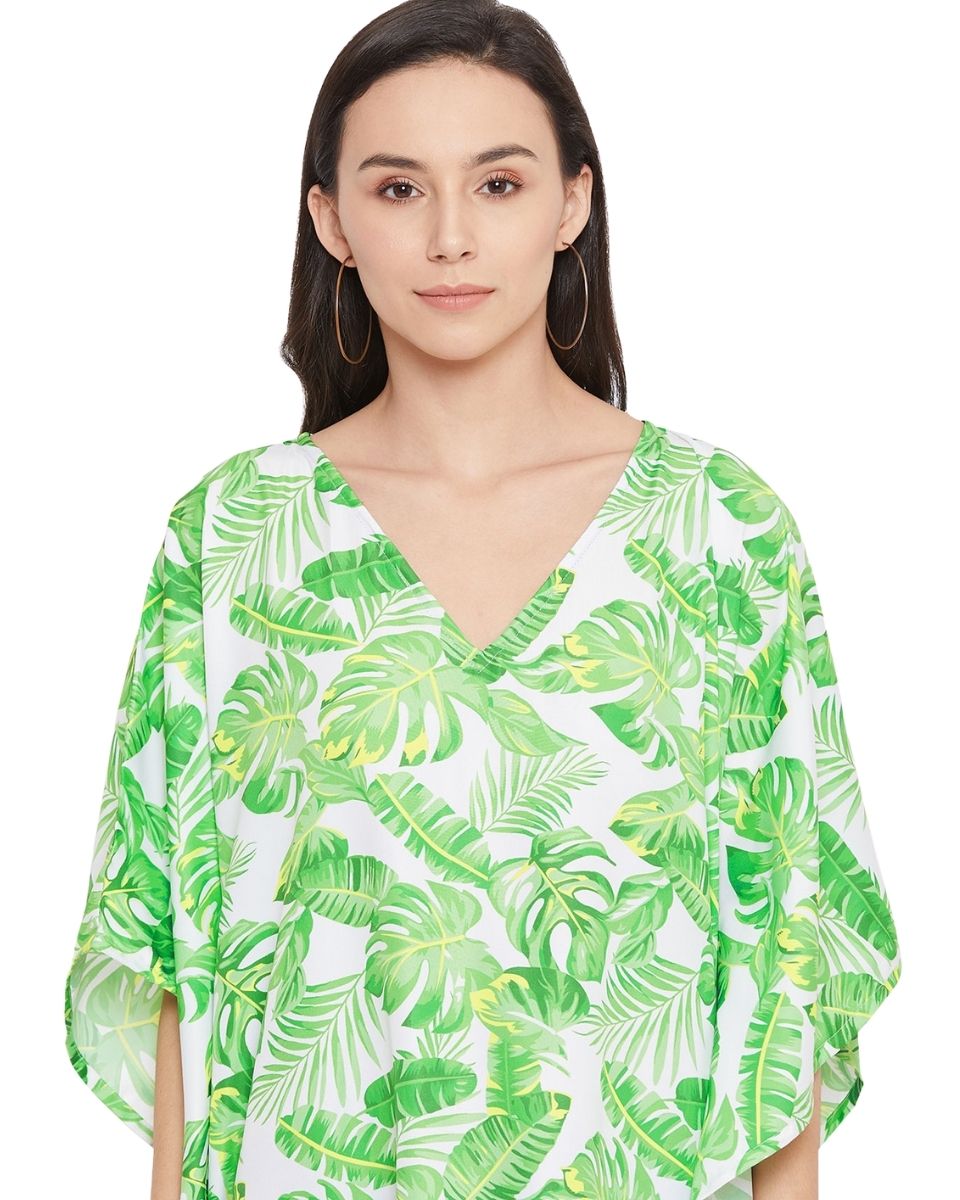 Christmas Wear Leaf Pattern Polyester Caftan For Plus Size Women