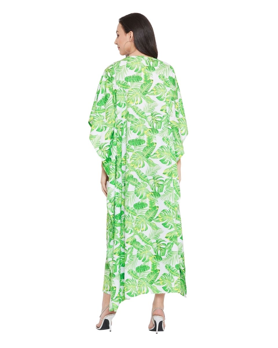 Christmas Wear Leaf Pattern Polyester Caftan For Plus Size Women