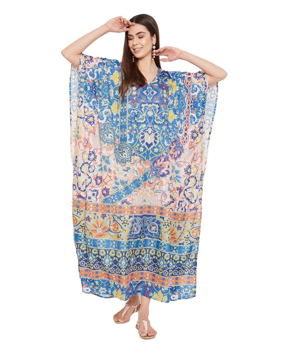 Floral Pattern Multicolor Polyester Kaftan For Plus Size Women