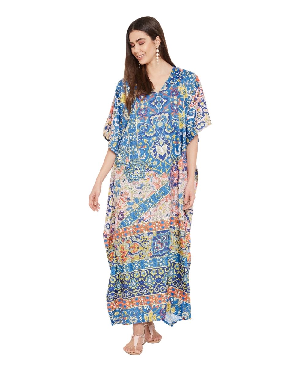 Floral Pattern Multicolor Polyester Kaftan For Plus Size Women